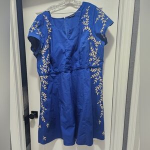 EUC eShakti embroidered dress 5xl-6xl blue beige knee length midi